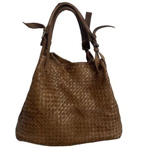 Valentina Purse Leather Shoulder Bag Brown Woven Designer Tote Casual